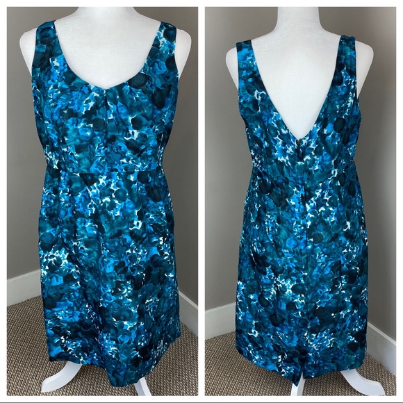 J. Crew Dresses & Skirts - J CREW WATERCOLOR TURQUOISE COCKTAIL SILK DRESS